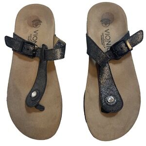 NWOB Vionic 44Mary Orthaheel Thong Sandals Flip Flop Black Glitter Women 7 EU 38